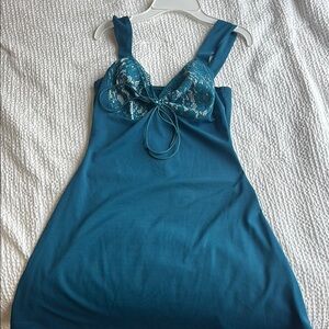 Teal Sleeveless Dress with Lace Detail